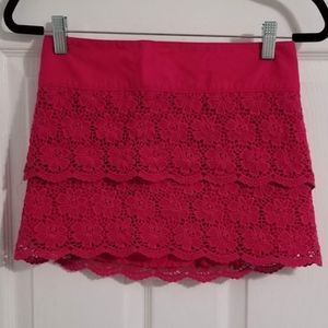 Hot Pink Floral Crochet Tiered Skirt - 2 For $25